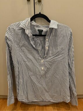 J. Crew Women’s Blue and White Striped Shirt S